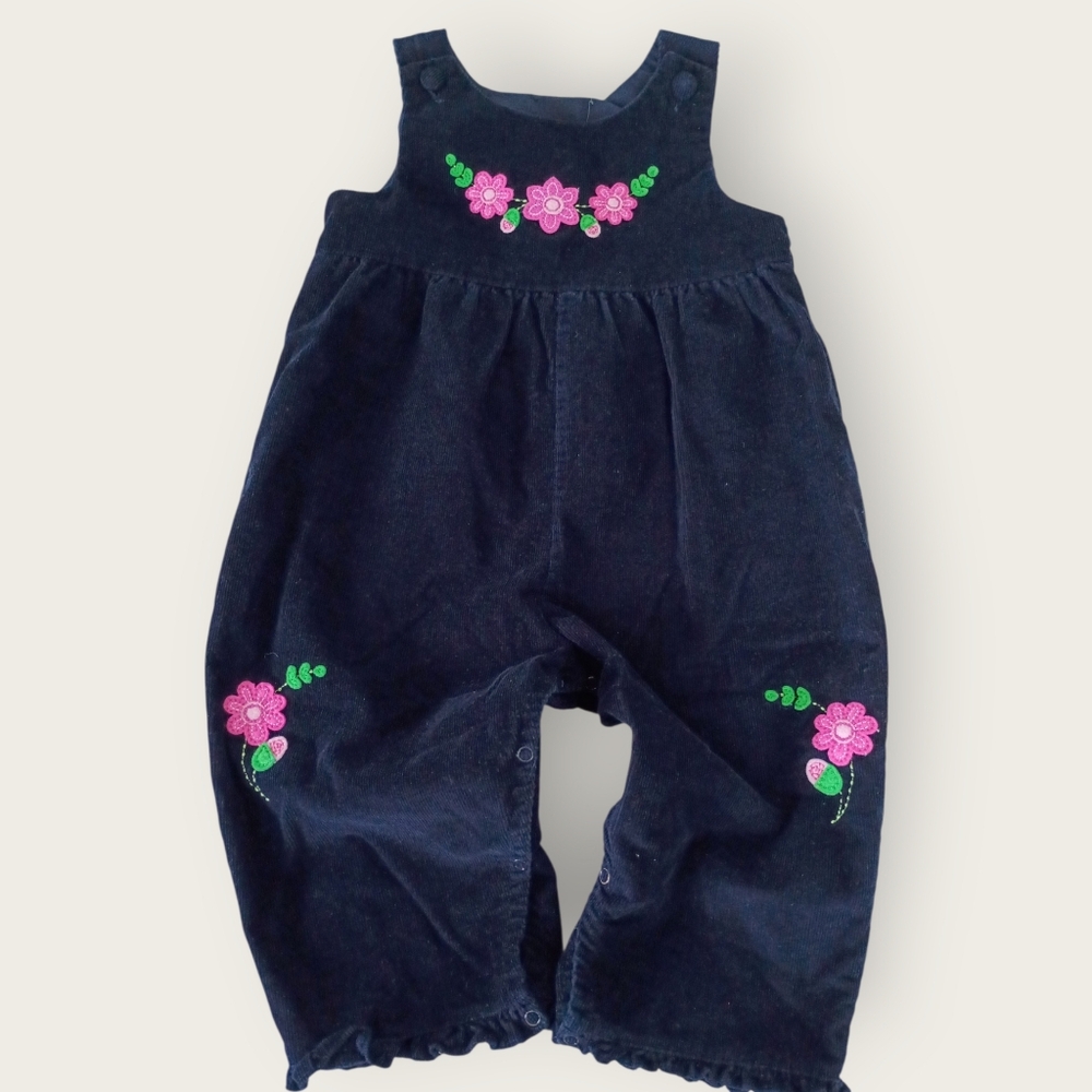 Vintage Floral Embroidered Kids Overalls